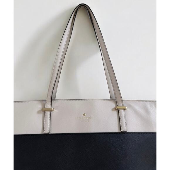 Kate Spade Cedar Street Harmony Tote Two-Tone Black & Beige Leather Shoulder Bag - Picture 2 of 16